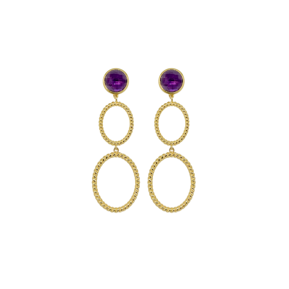 amethyst gemstone post with twisted gold plated oval drops_m donohue collection