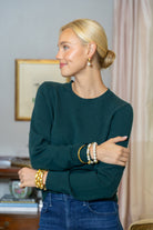 Model wearing Smoky Quartz Gemstone Cotton Pearl Earrings_M Donohue Collection
