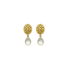 gold basketweave post earrings with clear crystal quartz teardrop_m  donohue collection