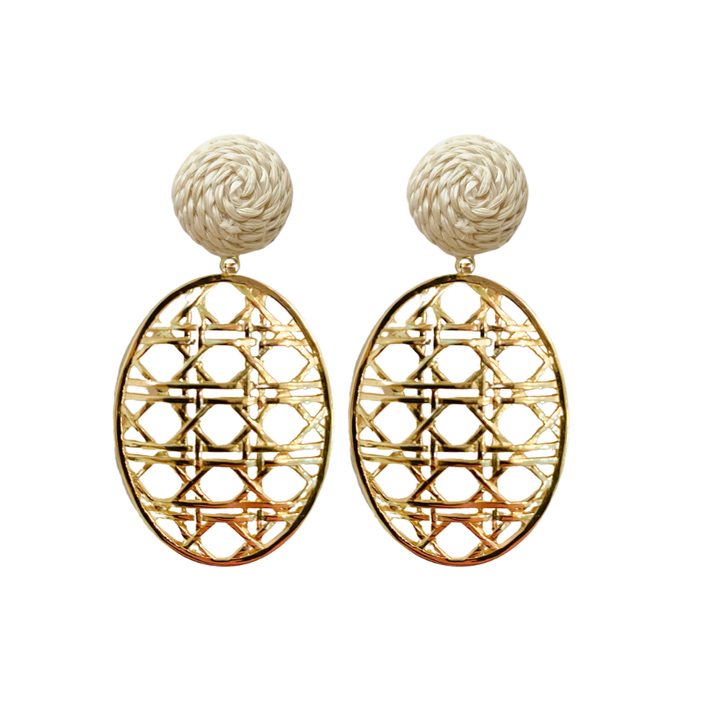 Rattan clip-on post with lightweight 18k gold-plated brass woven oval drop_m donohue collection