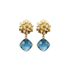 Pair of earrings with pearl and blue gemstone elements 