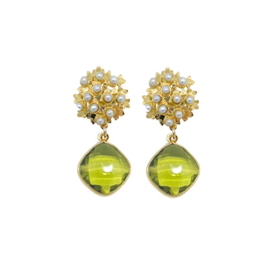 gold hydrangea and peridot earrings_m donohue collection