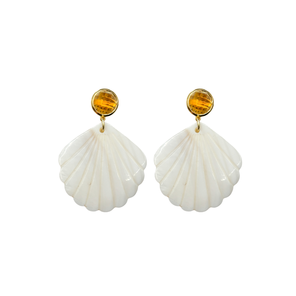 Mother of Pearl Shell earrings with citrine gemstone post with gold accents _ m donohue collection
