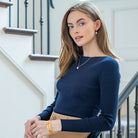 Model wears Dana White Pearl drop necklace_m donohue collection