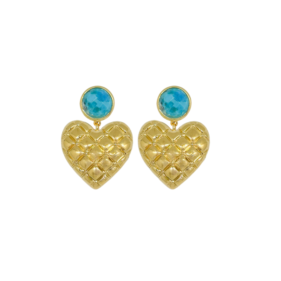 semi precious turquoise gemstone and gold heart earrings_m donohue collection