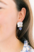 Model wearing Audrey Porcelain Earrings_m donohue collection