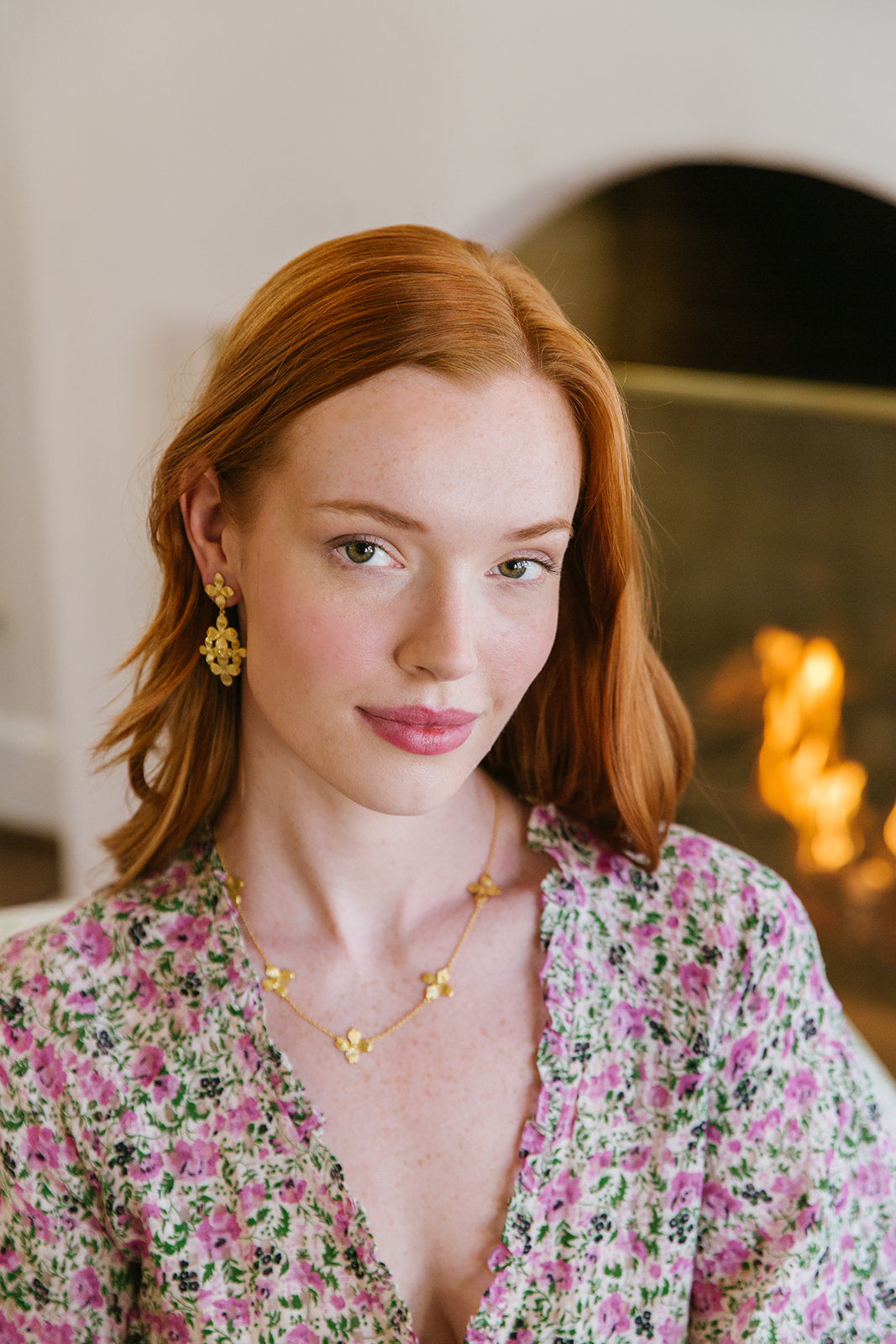 Model wears the Bloom Multi Flower necklace_m donohue collection