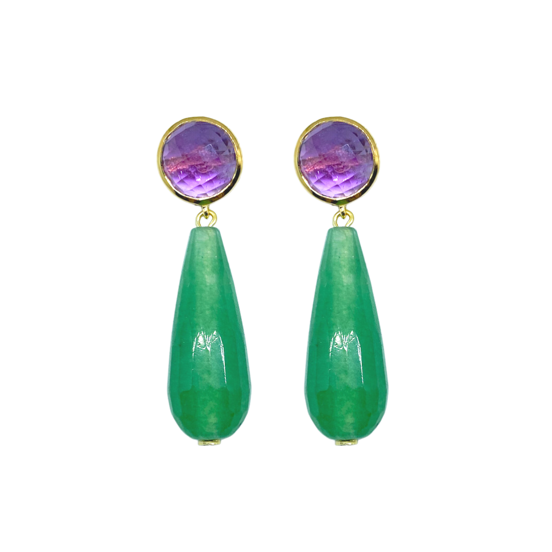 Beautiful amethyst gemstone posts with aventurine teardrop beads_m donohue collection